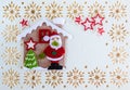 Christmas Card with Copy Space, Decoration Santa Claus, Tree, Stars and Little Haus Royalty Free Stock Photo