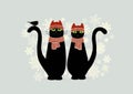 Christmas card with cute cartoon black cats and snowflake Royalty Free Stock Photo