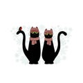 Christmas card with cute cartoon black cats and snowflake Royalty Free Stock Photo