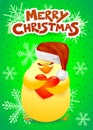 Christmas card with cute chick, Santa hat and heart