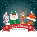 Christmas card with cute dressed animals and wishes