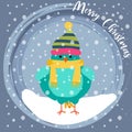 Christmas card with cute dressed bird