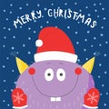 Christmas card with cute funny monster Royalty Free Stock Photo