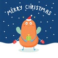 Christmas card with cute funny monster Royalty Free Stock Photo