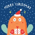 Christmas card with cute funny monster Royalty Free Stock Photo