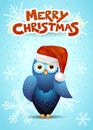 Christmas card with cute owl and Santa hat Royalty Free Stock Photo