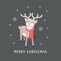 Christmas card with cute reindeer with scarf