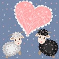 Christmas card with cute sheep and heart on background Royalty Free Stock Photo