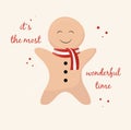 Christmas card with cute smiling gingerbread Royalty Free Stock Photo