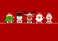 Christmas Card Tree Snowman Reindeer Santa And Wife Red