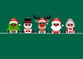 Christmas Card Tree Snowman Reindeer Santa And Wife Sunglasses Dark Green
