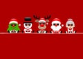 Christmas Card Tree Snowman Reindeer Santa And Wife Sunglasses Red Royalty Free Stock Photo