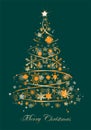 Christmas tree with orange stars and golden snowflakes- vector