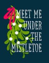 Christmas card with decorative design and Meet me under the mistletoe greetings Royalty Free Stock Photo