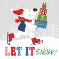 Christmas card design with cute polar bear and gifts Royalty Free Stock Photo