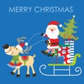 Christmas card design with cute santa, snowman, sleigh and gifts Royalty Free Stock Photo