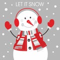 Christmas card design with cute snowman and lettering Royalty Free Stock Photo