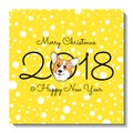 Christmas card design. Holiday postcard with cute Welsh Corgi Pembroke.