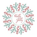 Christmas Card design. Holly Jolly. Hand drawn vector illustration.