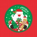 Christmas card design with santa, gingerbread man, gift and tree