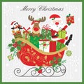 Christmas card design with santa reindeer penguin and gifts on the sleigh Royalty Free Stock Photo