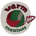 Christmas Card design with warm christmas wishes title. Ball of wool yarn. Thread Christmas tree. Cartoon hand drawn vector design Royalty Free Stock Photo
