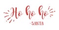 Christmas card design with words ho ho ho. Santa. Red lettering
