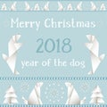 Christmas Card With Dogs, Made In The Style Of Origami.