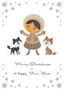 Christmas card with Eskimo girl