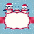 Christmas card with family of owls Royalty Free Stock Photo