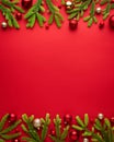 Christmas card with festive decor on red background Royalty Free Stock Photo