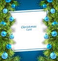 Christmas Card with Fir Twigs and Glass Balls Royalty Free Stock Photo