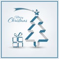 Christmas card with folded paper tree and star in blue design Royalty Free Stock Photo