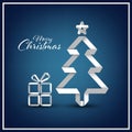 Christmas card with folded paper tree in white blue design Royalty Free Stock Photo