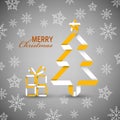 Christmas card with folded tree in white orange pattern Royalty Free Stock Photo