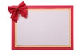 Christmas card frame red bow isolated white background Royalty Free Stock Photo