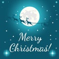 Christmas card full moon night passing santa claus in his sleigh Royalty Free Stock Photo