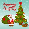 Christmas card. Santa Claus with a bag of gifts Royalty Free Stock Photo