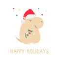 Christmas card with funny hippo Holiday greetings