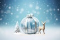 Christmas card, gift bag or box design with snowman and reindeer on the snow globe Royalty Free Stock Photo