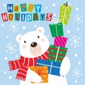 Christmas card design with cute polar bear and gifts Royalty Free Stock Photo