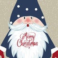 Christmas Card with gnome face. Retro style Christmas poster