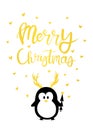 Christmas card gold cute Penguin.
