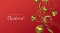 Christmas card of gold red 3d holiday decoration Royalty Free Stock Photo