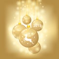 Christmas card with golden balls decorated coat 2015 year symbol Royalty Free Stock Photo