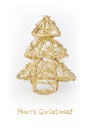 Christmas card with golden Christmas tree