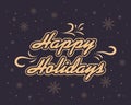 Christmas card. Golden congratulations on a dark night background with snowflakes. Poster vector