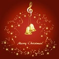 Christmas card with golden musical notes and golden bells Royalty Free Stock Photo