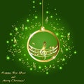 Christmas card with golden musical notes on a green background Royalty Free Stock Photo