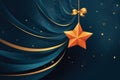 Christmas card with golden star on dark blue background. Vector illustration. Generative AI Royalty Free Stock Photo